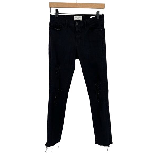 FRAME Le Skinny de Jeanne Ripped Jeans Black Size‎ 27 - Picture 1 of 12